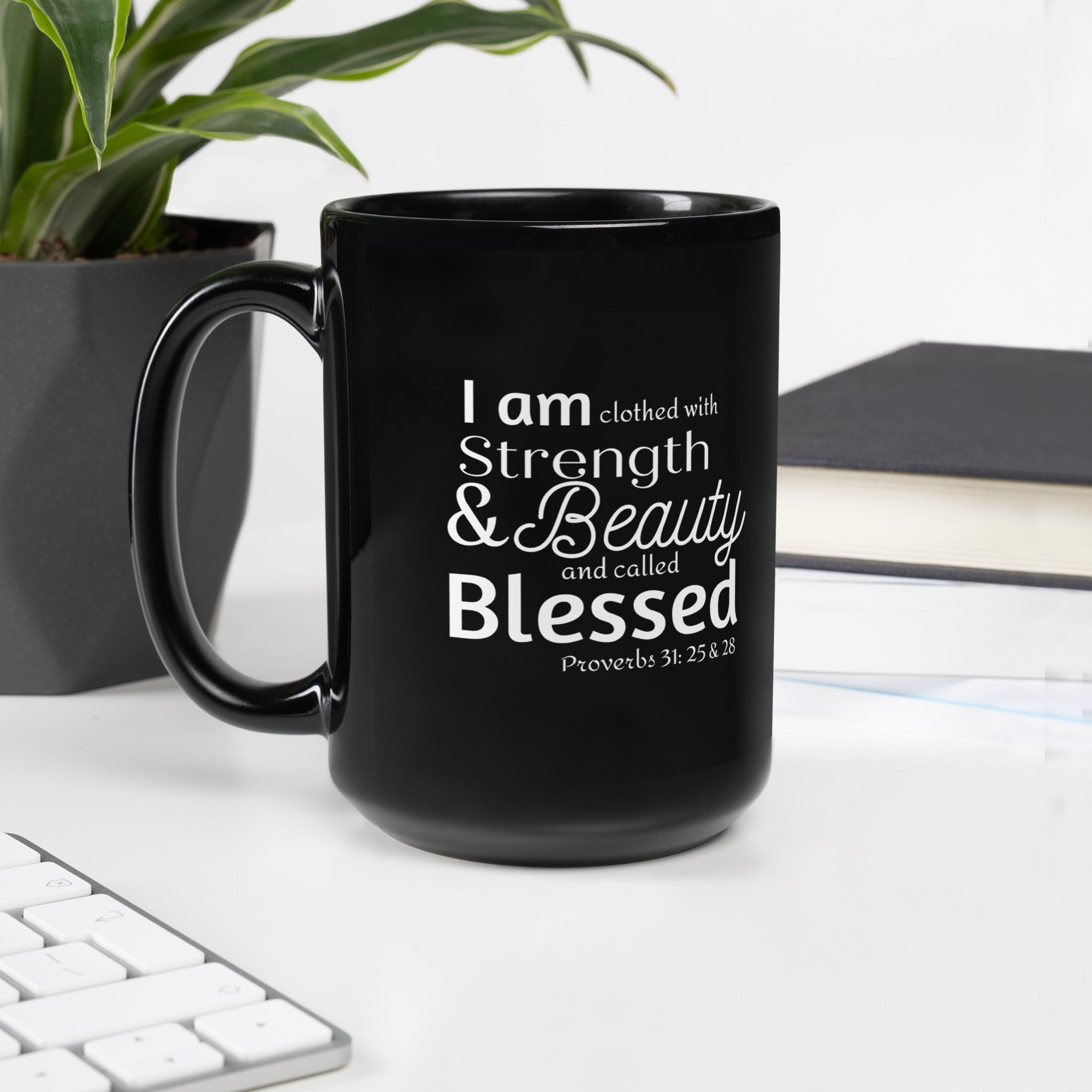 Proverbs 31 Mug - Clothed & Called - Black Glossy Mug