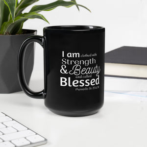 Proverbs 31 Mug - Clothed & Called - Black Glossy Mug
